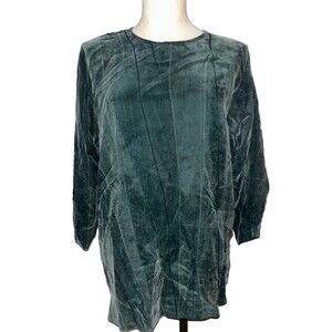 Brooks Women's Vintage Silk Crinkle Velvet Tunic Top size S Green Forest Fairy
